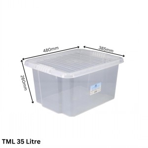 TML Clear Plastic Storage Box & Lid Size 08 (35 Litre)